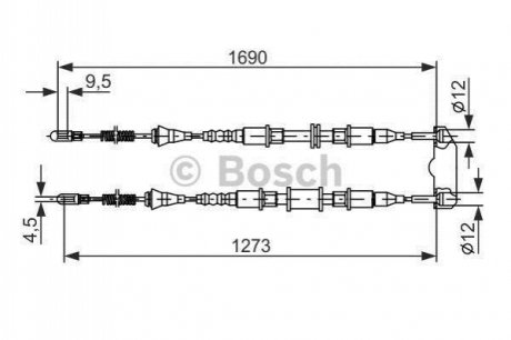 1987477129 BOSCH BOSCH OPEL Трос ручного тормоза задний Astra 92-