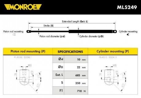 ML5249 MONROE MONROE VW Амортизатор багажника (685mm) T4 92-