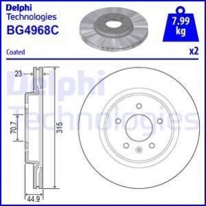 BG4968C Delphi DELPHI OPEL Диск тормозн.задн. Insignia B