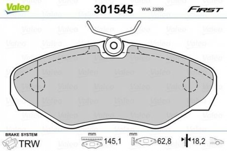 301545 Valeo Гальмівні колодки дискові NISSAN/OPEL/RENAULT Primastar/Vivaro/Espace/Trafic "1,9-3,0 "F "98>>