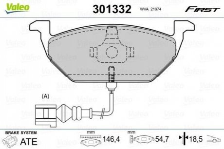 301332 Valeo Гальмівні колодки дискові VAG A1/A3/Octavia/Rapid/Golf/Polo/Up "1,0-2,0 "F "96>>