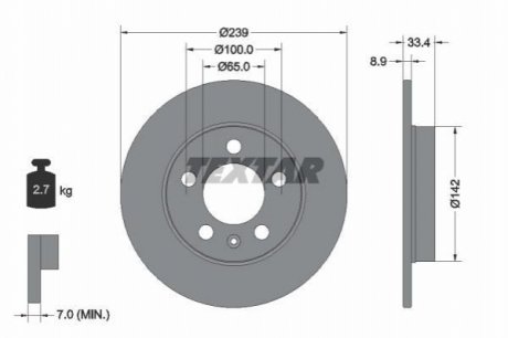 92105803 TEXTAR A_Диск гальмівний AUDI/SKODA/VW A3/TT/Octavia/Bora/Golf "R D=239mm "96-13