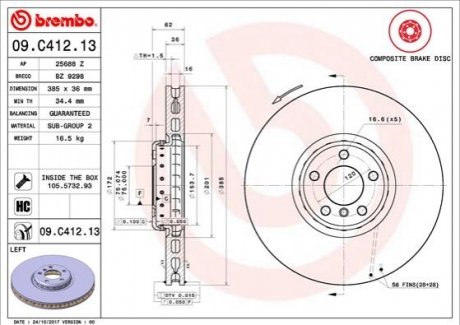 09.C412.13 BREMBO Гальмівний диск