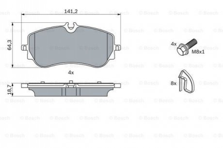 0986424875 BOSCH BOSCH гальмівні колодки передн. AMAROK 10-, CRAFTER 2.0 TDI 16-