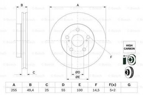 0986479F72 BOSCH BOSCH диск гальм. передн. TOYOTA PRIUS 15-