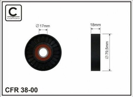 3800 CAFFARO Ролик натяжного механізму поліклинового ремня Renault Clio II/Kaтgoo 1.4/1.6 08.97- 80x17x18