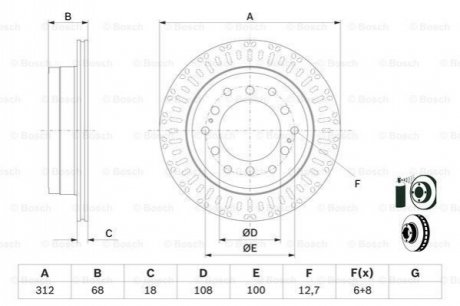 0986479F07 BOSCH BOSCH TOYOTA гальмівний диск задн.Land Cruiser Prado 2.7/4.0 10-,FJ Cruiser 06-