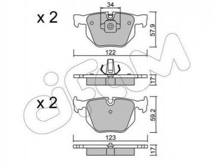 822-561-0 CIFAM Гальмівні колодки зад. BMW 3(E46)/7(E38)/X5(E53) 94-11 (ATE) (122x58,2x17,3)