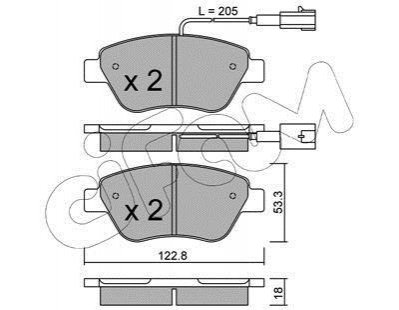 822-321-3 CIFAM Гальмівні колодки перед. Nemo/Bipper 08- (BOSCH) (122,8x53,6) з датчиком