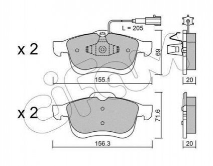 822-824-1 CIFAM Гальмівні колодки перед. Doblo 10- (диск 305mm)(155.2x69.08x20.3)