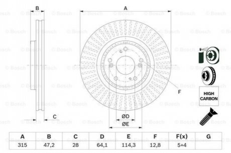 0986479F12 BOSCH BOSCH диск гальм. передн. HONDA CR-V 15-