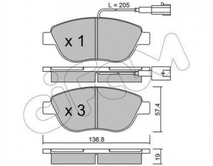 822-322-0 CIFAM Гальмівні колодки перед. Berlingo/Partner 01-/Doblo 03- (137x57.3x19)(з датчиком)