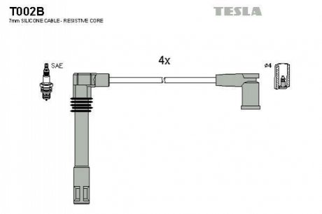 T002B TESLA Комплект кабелiв зажигание