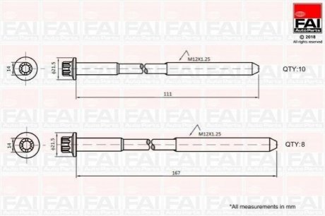 B2124 FAI FAI TOYOTA К-т болтов ГБЦ LAND CRUISER 3.0 00-, HILUX VII 2.5 01-