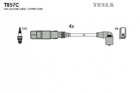 T857C TESLA Кабель запалюванняб к-кт TESLA Seat, VW Polo 97-01 1,0