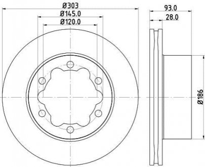 8DD 355 129-411 HELLA HELLA DB диск гальмівний задн. (PRO CARBON) Sprinter 509 511 515 518 06- (303,4*28)