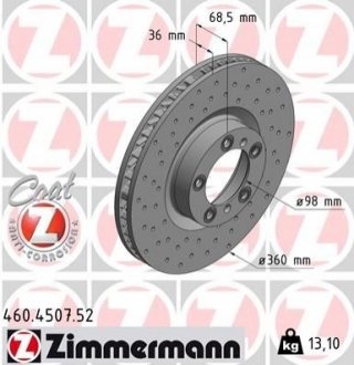 460450752 ZIMMERMANN Диск гальмівний SPORT Z правий