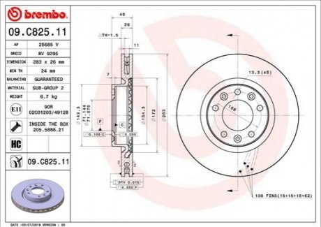 09.C825.11 BREMBO Гальмівний диск