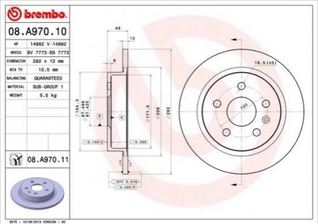 08.A970.11 BREMBO Гальмівний диск