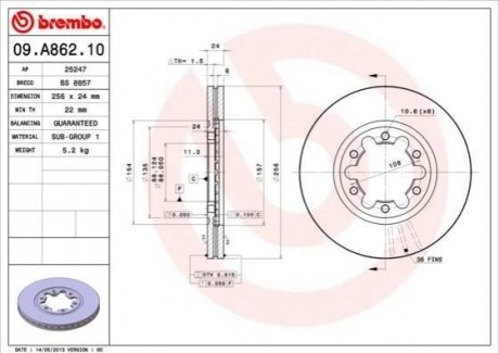 09.A862.10 BREMBO Гальмівний диск