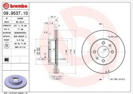 09.9537.10 BREMBO Гальмівний диск