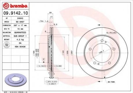 09.9142.10 BREMBO Гальмівний диск