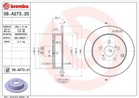 08.A273.21 BREMBO Гальмівний диск