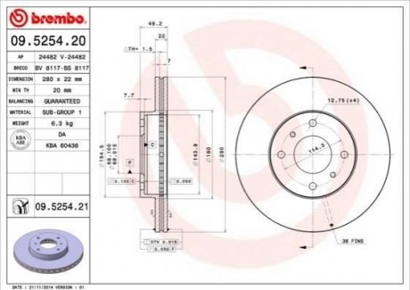 09.5254.21 BREMBO Гальмівний диск