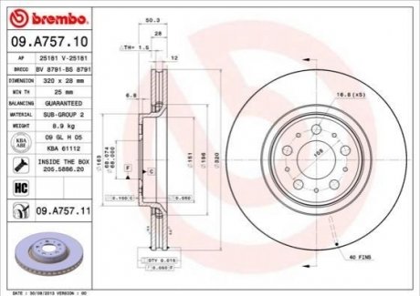 09.A757.11 BREMBO Гальмівний диск