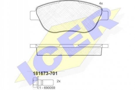 181673-701 ICER Комплект гальмівних колодок (дискових)