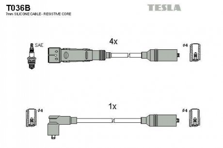 T036B TESLA Комплект кабелiв запалювання