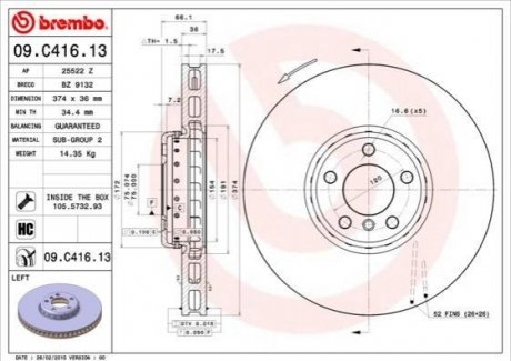 09.C416.13 BREMBO Гальмівний диск