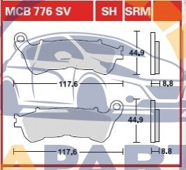Гальмівні колодки задн, призначення: шосейне/гоночні, матеріал: агломерат-SH, 44,9x117,6x8,8мм HARLEY DAVIDSON XL HONDA CB, CBF, CBR, CTX, FES, FJS, FORZA, INTEGRA, NC, NSA 125-1800 2001-2018 MCB776SH