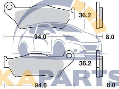 Гальмівні колодки передн, призначення: шосейне, матеріал: агломерат-SV, 36,2x94x7,6мм ALFER AR, NO LIMIT, VR APRILIA MX, PEGASO, RX, SX ATK 125, 250, 260, 406, CROSS 50-1300 1992-2020 MCB648SV
