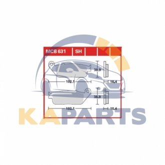 Тормозные колодки задн/передн, призначення: позашляховики/скутери/шосейне, материал: organic, 38,9x102,1x10,4мм HONDA CBR, RVF, ST KYMCO PEOPLE YAMAHA MT-01, YP 125-1670 1990-2012 MCB631