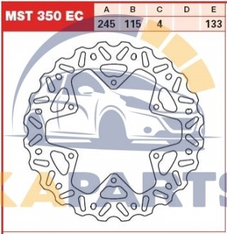 Диск гальмівний задн сталь, 245/115x4мм 6x133мм, діаметр фіксуючого отвору 6,5мм, висота 0 YAMAHA WR, YZ 125/125X/250/250F/250FX/250X/426F/450F/450FX 2001-2020 MST350EC