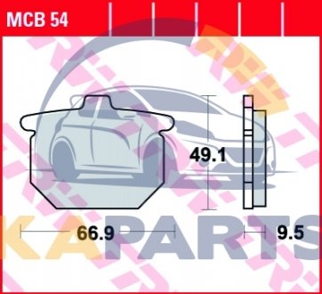 Тормозные колодки задн/передн, призначення: позашляховики/скутери/шосейне, материал: organic, 49,1x66,9x9,5мм HONDA CB, CBX, CM, CX, GL 400-1100 1975-1982 MCB54