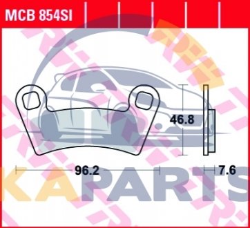 Гальмівні колодки задн/передн, призначення: позашляховики, матеріал: агломерат-SI, 46,9x96,9x7,6мм POLARIS OUTLAW, RANGER, GENERAL 400-1000 2006-2017 MCB854SI