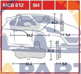 Гальмівні колодки задн/передн, призначення: позашляховики/скутери/шосейне, матеріал: organic, 44,1x99,2x7,4мм SUZUKI DR, RGV 250-800 1989-2017 MCB612