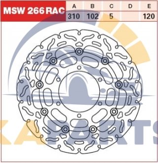 Диск гальмівний передн плаваючий, 310/102x5мм 6x120мм, діаметр фіксуючого отвору 8,5мм, висота 0 SUZUKI GSX-R 1000/1000A/600/750 2008-2016 MSW266RAC
