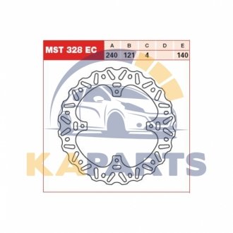 Диск гальмівний задн сталь, 240/121x4мм 4x140мм, діаметр фіксуючого отвору 6,5мм, висота 0 HONDA CR, CRF 125R/250/250R/250X/450R 2002-2016 MST328EC