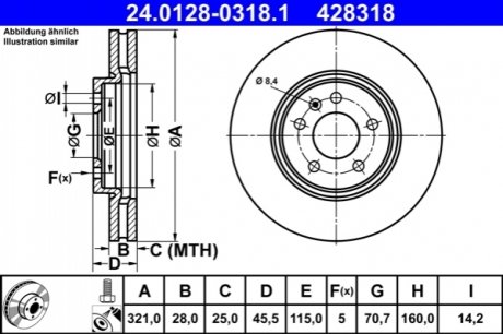 24012803181 ATE Диск гальмівний передн Лев/Прав OPEL INSIGNIA B, INSIGNIA B COUNTRY, INSIGNIA B GRAND SPORT 1.5-2.0D 03.17-