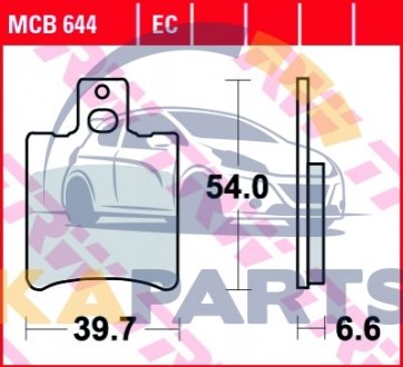 Гальмівні колодки передн, призначення: позашляховики/скутери/шосейне, матеріал: organic-EC, 54x39,7x6,6мм MCB644EC